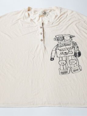 Jackson Rowe Cream Henley with Black Robot Graphic